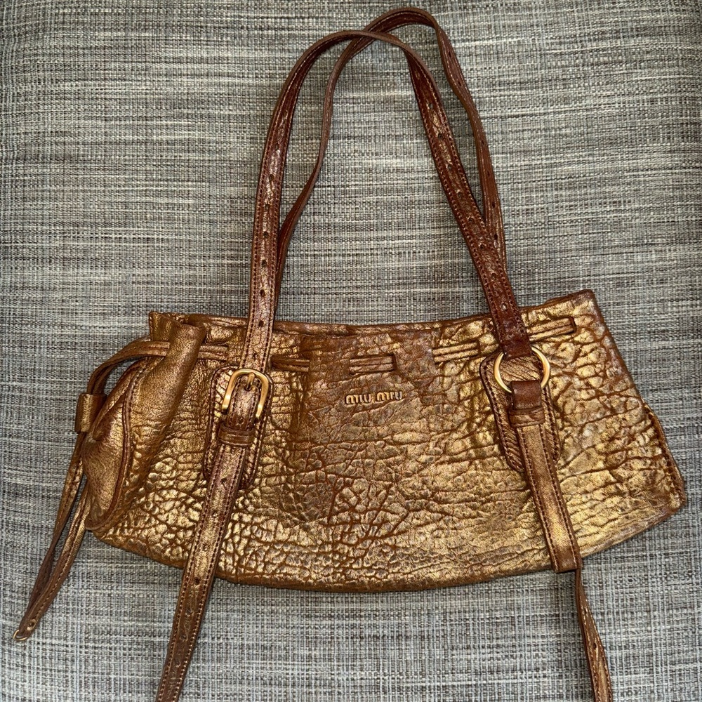 Miu Miu Metallic Gold Textured Leather Shoulder Bag